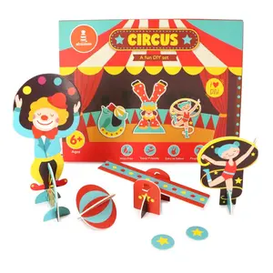 VARANASI WOODEN TOYS Circus Themed 3D Paper Art and Craft DIY Kit for Kids 5 Years Above to Create a Stage Clown Juggler Ballerinas Monkey and Seal