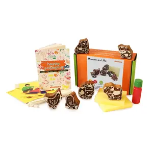 VARANASI WOODEN TOYS Wooden Stamps (3 Years+) - Educational Toys (Forest Mommy and Me Animal Stamps)