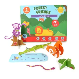 VARANASI WOODEN TOYS Forest Themed 3D Paper Art and Craft DIY Kit for Kids 5 Years Above to Create a Lion a Tiger a Bear a Tortoise a Monkey a Snake a Bird a Rabbit and an Alligator
