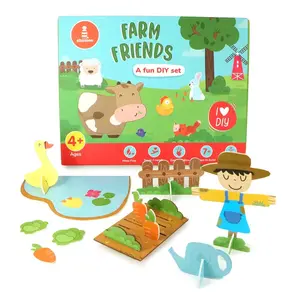 VARANASI WOODEN TOYS Farm Themed 3D Paper Art and Craft DIY Kit for Kids 5 Years Above to Create a Farm with Cow Horse Sheep Bunny