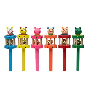 VARANASI WOODEN TOYS Non Toxic Colorful Wooden Baby Rattle Toy - Set of 6 (CAGE) (Color May Vary)