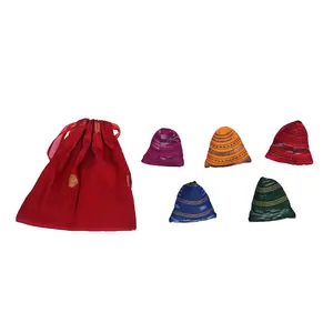 VARANASI WOODEN TOYS 5 Stones Game | Indian Traditional Game | Classical & Nostalgic | Made of Cloth | Filled with Fur & Grains | Ancient Triangle Shaped | for Kids
