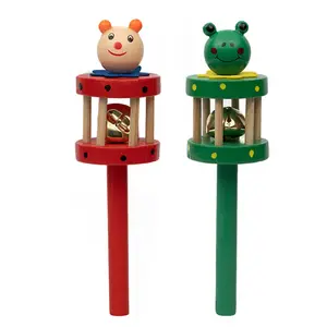 VARANASI WOODEN TOYS Non Toxic Colorful Wooden Baby Rattle Toy - Set of 2 (CAGE) (Color May Vary)