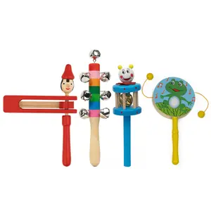 VARANASI WOODEN TOYS Handmade Non Toxic Colorful Wooden Baby Rattle Toy - Set of 4 pcs (Color May Vary)