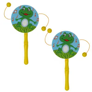 VARANASI WOODEN TOYS Non Toxic Colorful Wooden Baby Rattle Toy - Set of 2 (Drum) (Color May Vary)