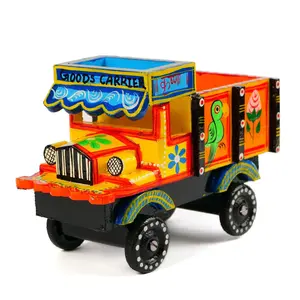 VARANASI WOODEN TOYS Wooden Handmade Multi Color Push and Pull Toys Truck Vehicle for Kids Color May Vary (H: 6.5 x L: 5 x W: 3.5 Inch)
