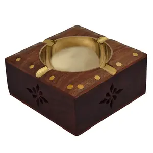 VARANASI WOODEN TOYS Square Wooden Designer Home and Office Ashtray for Cigar and Cigarettes