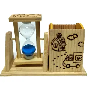 VARANASI WOODEN TOYS Handmade Wooden Pen Stand with 10 sec's Timer