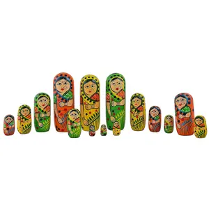VARANASI WOODEN TOYS Hand Painted Wooden Russian Nesting Dolls Set for Girls Kids OYG 15 Pieces