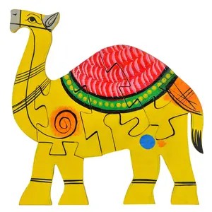 VARANASI WOODEN TOYS Camel Shape 7 Piece Wooden Creative Educational Jigsaw Puzzles for Kids/Children (Dimensions Length - 5.5 Width - 6 Height - 0.5 Inch Multi Colour) Educational Toys for Kids