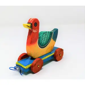 VARANASI WOODEN TOYS Wooden Pull Along Toy Encourage Walking Build Gross Motor Skills and Hand-Eye Coordination Handcrafted by Indian Artisans for Kids Toddlers (Duck)