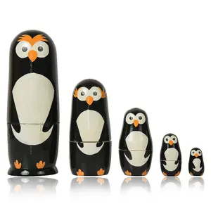 VARANASI WOODEN TOYS VARANASI WOODEN TOYS Set of 5 Piece Hand Paints Matryoshka Traditional Russian Nesting Stacking Wooden Owl Decor Black Nested Dolls Christmas