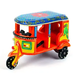 VARANASI WOODEN TOYS India Handmade Colorful Push and Pull Toys Wooden Auto Rickshaw (No Battery Required & Color May Vary)