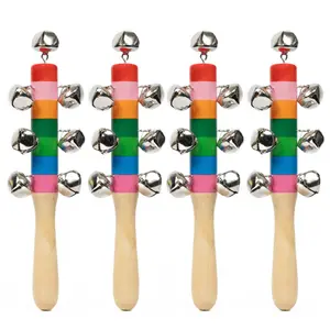 VARANASI WOODEN TOYS Non Toxic Colorful Wooden Baby Rattle Toy - Set of 4 (Jingle Bell) (Color May Vary)