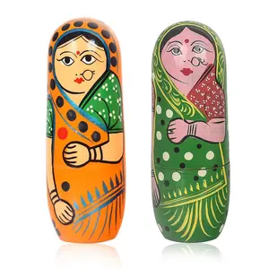 VARANASI WOODEN TOYS Nesting Traditional Hand Painted Wooden Russian Indian Dolls for Kids; Set of 5