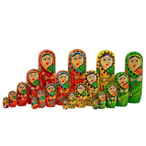 VARANASI WOODEN TOYS VARANASI WOODEN TOYS Set of 20 Pcs Hand Painted Cute Wooden Indian Lady Matryoshka Stacking Nested Wood Dolls Dimensions (LBH): 8 x 1.5 x 6 Inch Weight - 640 Grams