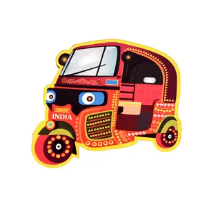 VARANASI WOODEN TOYS Auto Rickshaw Fridge Magnet |Made in MDF|3 x 2.5 inches Size|Multicolour|Indian Inspired Design|Souvenir|Ideal for Gifting