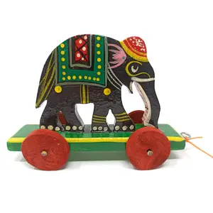 VARANASI WOODEN TOYS Wooden Pull Along Toy Encourage Walking Build Gross Motor Skills and Hand-Eye Coordination Handcrafted by Indian Artisans for Kids Toddlers (Elephant)