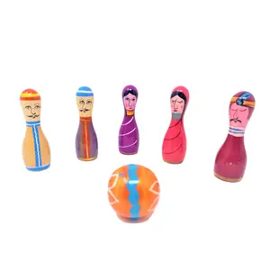 Wooden Toy ( Age 3 Years +) Kids|Handmade|Royal Maharaja Bowling Set |Organic |Eco Friendly 100 % Safe | VARANASI WOODEN TOYS