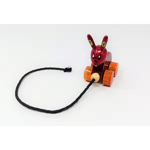 VARANASI WOODEN TOYS Wooden Pull Along Toy Encourage Walking Build Gross Motor Skills and Hand-Eye Coordination Handcrafted by Indian Artisans for Kids Toddlers (Rabbit)