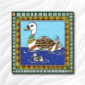 MADHUBANI PAINTINGS - Laminated Paper Poster - Madhubani Birds - Traditional Art - Abstract Art - (Laminated Paper Size 17X17 Inches Multicolour)