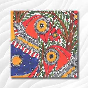 MADHUBANI PAINTINGS - Eco Vinyl Paper Poster - Peacock - Madhubani Art - Vinyl Paper Poster (Eco Vinyl Small Size17X17 Inches MultiColor)