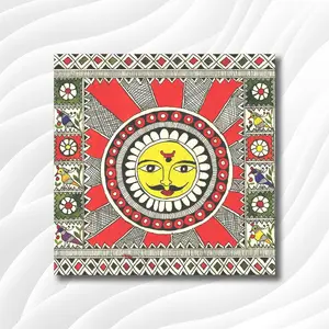 MADHUBANI PAINTINGS - Eco Vinyl Paper Poster - Madhubani sun - Traditional Art - Abstract Art - Vinyl Paper Poster for Home and Office (Eco Vinyl Medium Size 34X34 InchesMultiColor)