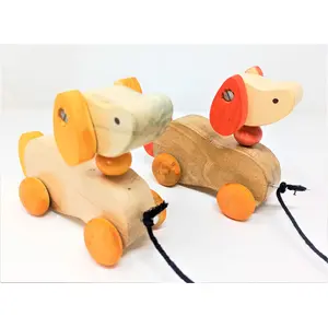 VARANASI WOODEN TOYS Wooden Pull Along Toy Encourage Walking Build Gross Motor Skills and Hand-Eye Coordination Handcrafted by Indian Artisans for Kids Toddlers (Tomy Dog)
