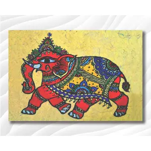 MADHUBANI PAINTINGS - Eco Vinyl Paper Poster - Colorful Elephant - Madhubani Art - Eco Vinyl Paper Poster (Eco Vinyl Large Size 23X35 InchesMultiColor)
