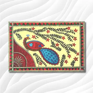 MADHUBANI PAINTINGS -Eco Vinyl Paper Poster-Madhubani Peacock-Traditional Art-Abstract Art-(Eco Vinyl Paper Poster Small Size12X18InchesMultiColor)