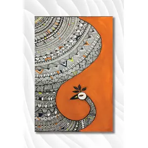MADHUBANI PAINTINGS - Laminated Paper Poster - Madhubani Peacock - Traditional Art - Madhubani Art - Laminated Paper Poster for Home and Office (Laminated Paper Size12X18 Inches MultiColor)