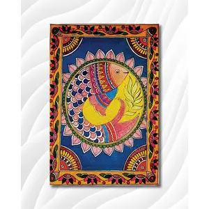 MADHUBANI PAINTINGS - Laminated Paper Poster - Madhubani Fishes - Modern Art - Abstract Art - Laminated Paper Poster for Home and Office (Laminated PaperSmall Size12X18 Inches MultiColor)