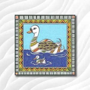 MADHUBANI PAINTINGS - Eco Vinyl Paper Poster - Madhubani Birds - Traditional Art - Abstract Art - Eco Vinyl Paper Poster -for Home and Office (Cotton Canvas Small Size 17X17 Inches Multicolor)