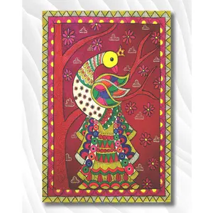 MADHUBANI PAINTINGS Eco Vinyl Paper Peacock Madhubani Art Paper Poster (12X18in Multicolour)