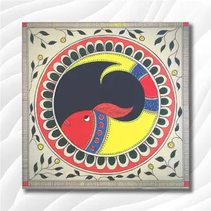 MADHUBANI PAINTINGS - Eco Vinyl Paper Poster - Madhubani Fish - Modern Art - Abstract Art - Vinyl Paper Poster (Eco Vinyl Medium Size 34X34 InchesMultiColor)