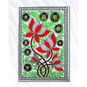 MADHUBANI PAINTINGS - Laminated Paper Poster - Colorful Lotus - Madhubani Art- Laminated Paper Poster (Laminated Paper Medium Size 12X18 Inches MultiColor)