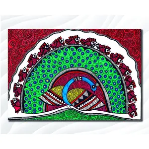 MADHUBANI PAINTINGS - Laminated Paper Poster - Colorful Peacock - Madhubani Art - Laminated Paper Poster- Laminated Paper Poster (Laminated Paper Large Size 23X35 InchesMultiColor)