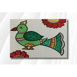 MADHUBANI PAINTINGS - Laminated Paper Poster - Madhubani Parrot - Traditional Art - Abstract Art - Laminated Paper Poster (Laminated PaperSmall Size12X18 Inches MultiColor)