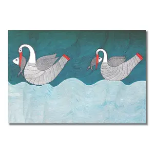 MADHUBANI PAINTINGS Eco Vinyl Sticker - Duck and Fishes - Traditional Art - Madhubani Art - Eco Vinyl Paper (Eco Vinyl Size 12X18 Inches MultiColor)