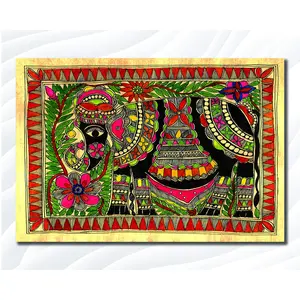 MADHUBANI PAINTINGS - Laminated Paper Poster - Colorful Elephant - Madhubani Art - Laminated Paper Poster (Laminated Paper Medium Size 12X18 Inches MultiColor)