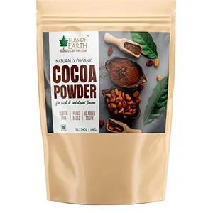 Bliss of Earth Naturally Organic Dark Cocoa Powder 1kg For Chocolate Cake Making & Chocolate Hot Milk Shake Unsweetened