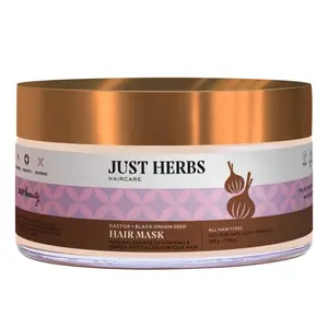 Just Herbs Anti Hairfall Natural Hair Mask with Castor & Black Onion Seed for Dandruff Boosts Hair Growth & Hair Spa - Suitable for Color Treated & All Hair Types - 200gm