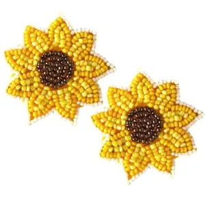 Tipsy Closet Sunflower Handmade Beaded Earrings Statement Boho Bollywood Beach Vacation Earrings for Women & Girl's Aesthetic Handcrafted Embroidery Embellished Floral Bead Studs (Yellow) Set of 1