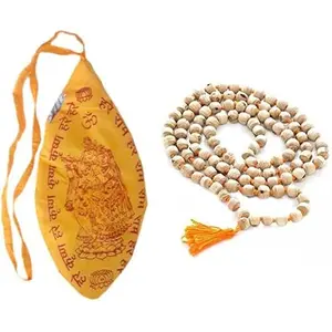 Golden Drops White Tulsi Japa Mala 108 + 1 Beads Prayer Beads Chanting Mantra Japa Mala With Bag