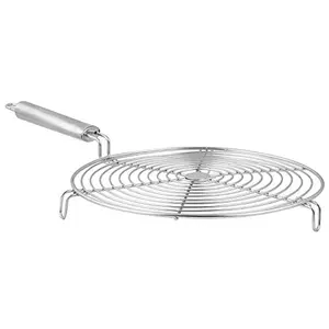 Kuber Industries Small kitchenware Round Roaster TAndoor Barbeque/Roti/Papad Jali Griller with Steel Handle (Silver) Standard