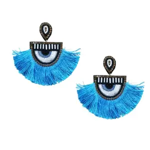 Dulcett Fashion | Beads Earrings For Women | Beaded Evil eye Earrings with Tassle for Women | Handmade Embroidery Earrings | Evil Eye Beaded Earrings for Women & Girls One Size Beads No Gemstone