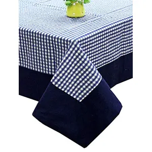 Kuber Industries Checkered Design Cotton 6 Seater Dining Table Cover 60"X90" (Blue) - Ctktc040133