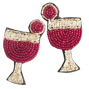 Tipsy Closet Red Wine Handmade Beaded Statement Boho Bollywood Disco Earrings for Women Big Fabric No Gemstone