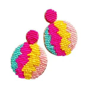 Tipsy Closet Earring Handmade Beaded Earrings for Women & Girls Big Statement Boho Bollywood Wedding Party Vacation Aesthetic Handcrafted Oversized Studs (Multicolour) Pack of 1 Big Fabric No