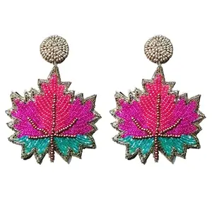 Dulcett India Multicolor Beaded Contemporary Leaf Earrings For Women & Girls | Light Weight Beaded Earrings For Women & Girls | Handmade Beads Earrings for Women & Girls. One Size Glass No Gemstone